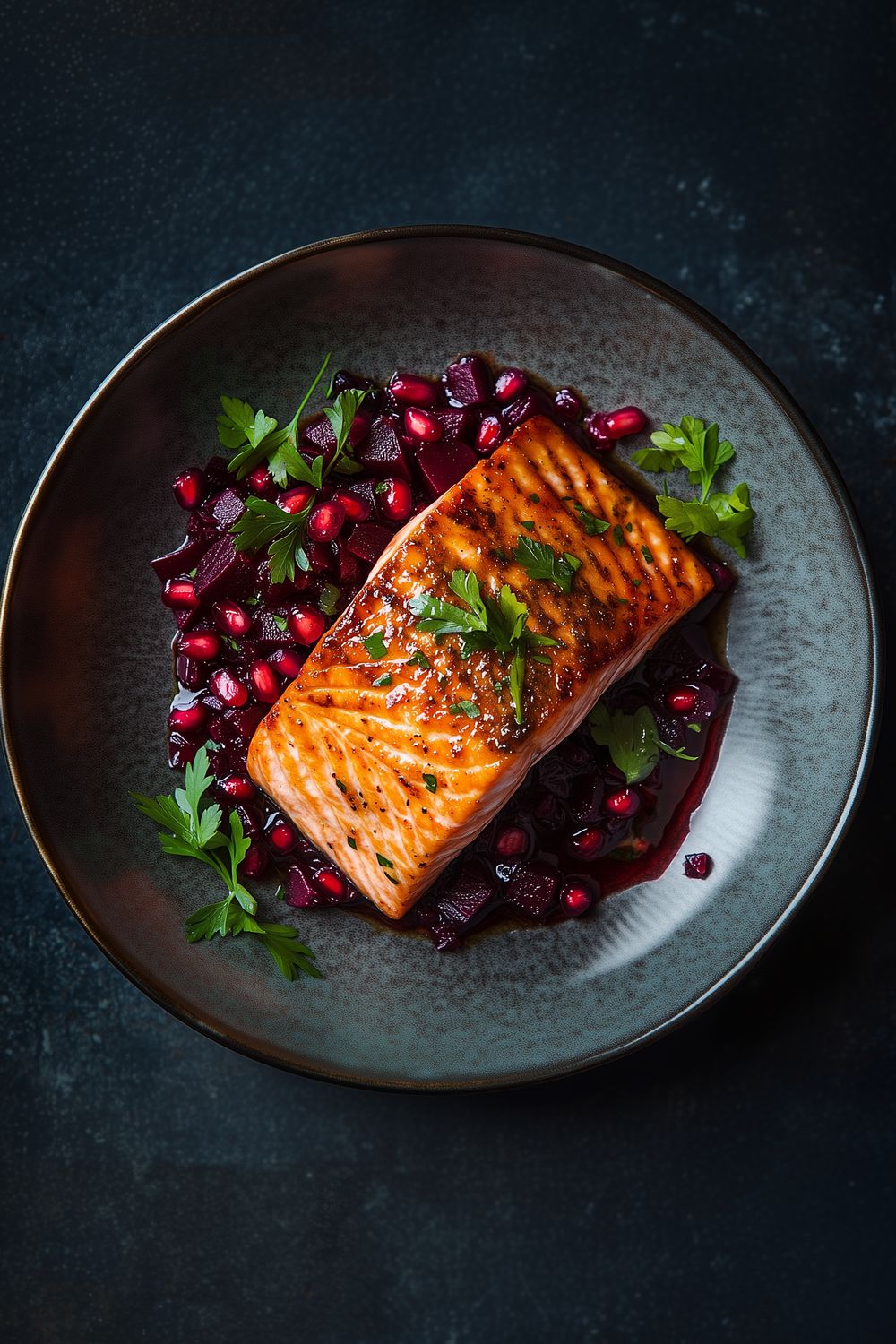 Grilled Salmon, Pomegranate Beet